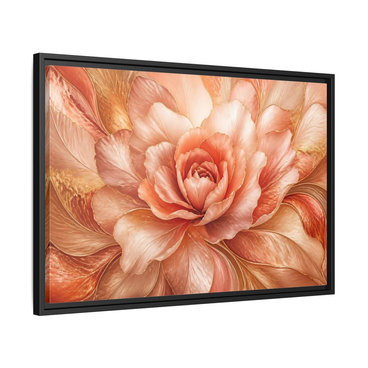 Side Mockup 14. Rose Gold Bloom shown as framed canvas print