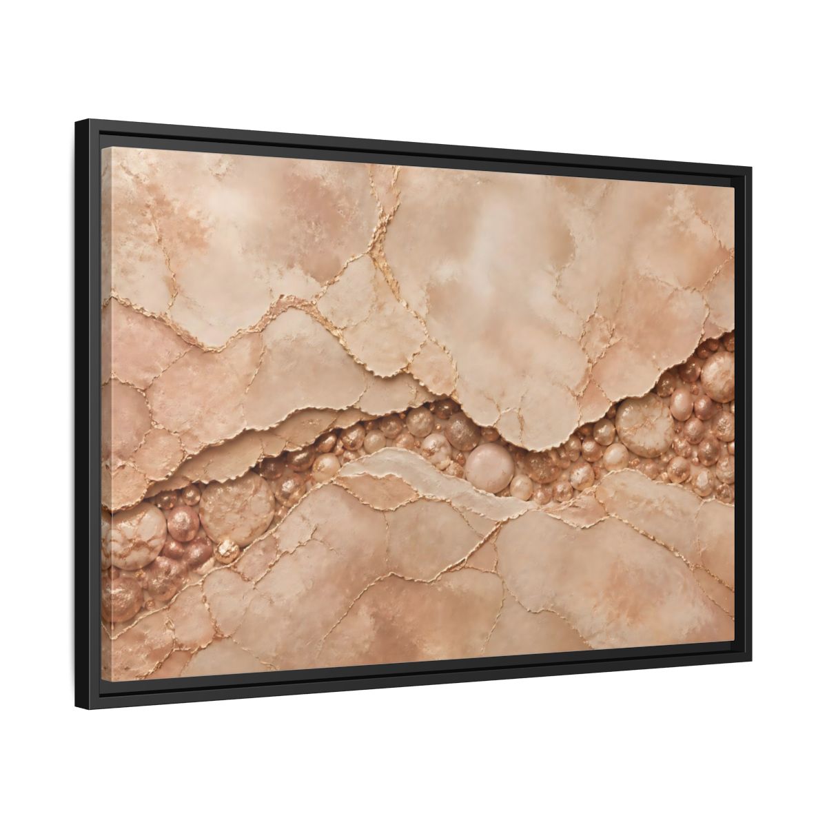 Side Mockup 14. Rose Gold Stone Vein shown as framed canvas print
