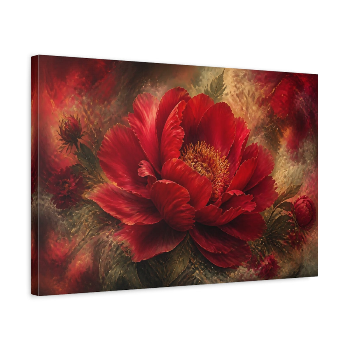 Side Mockup 3. Ruby Peony Flower shown as canvas print