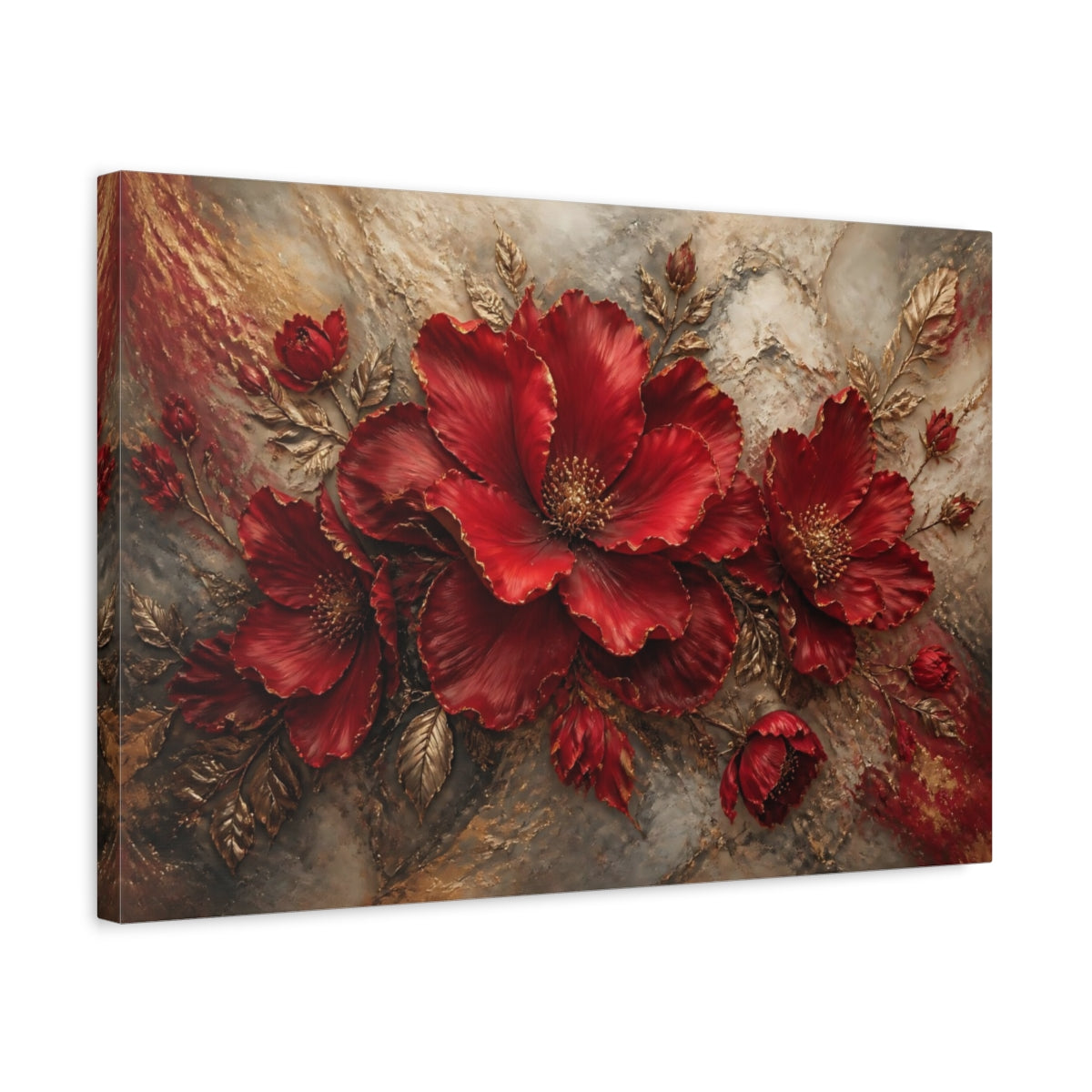 Side Mockup 3. Ruby Sculptural Blooms shown as canvas print