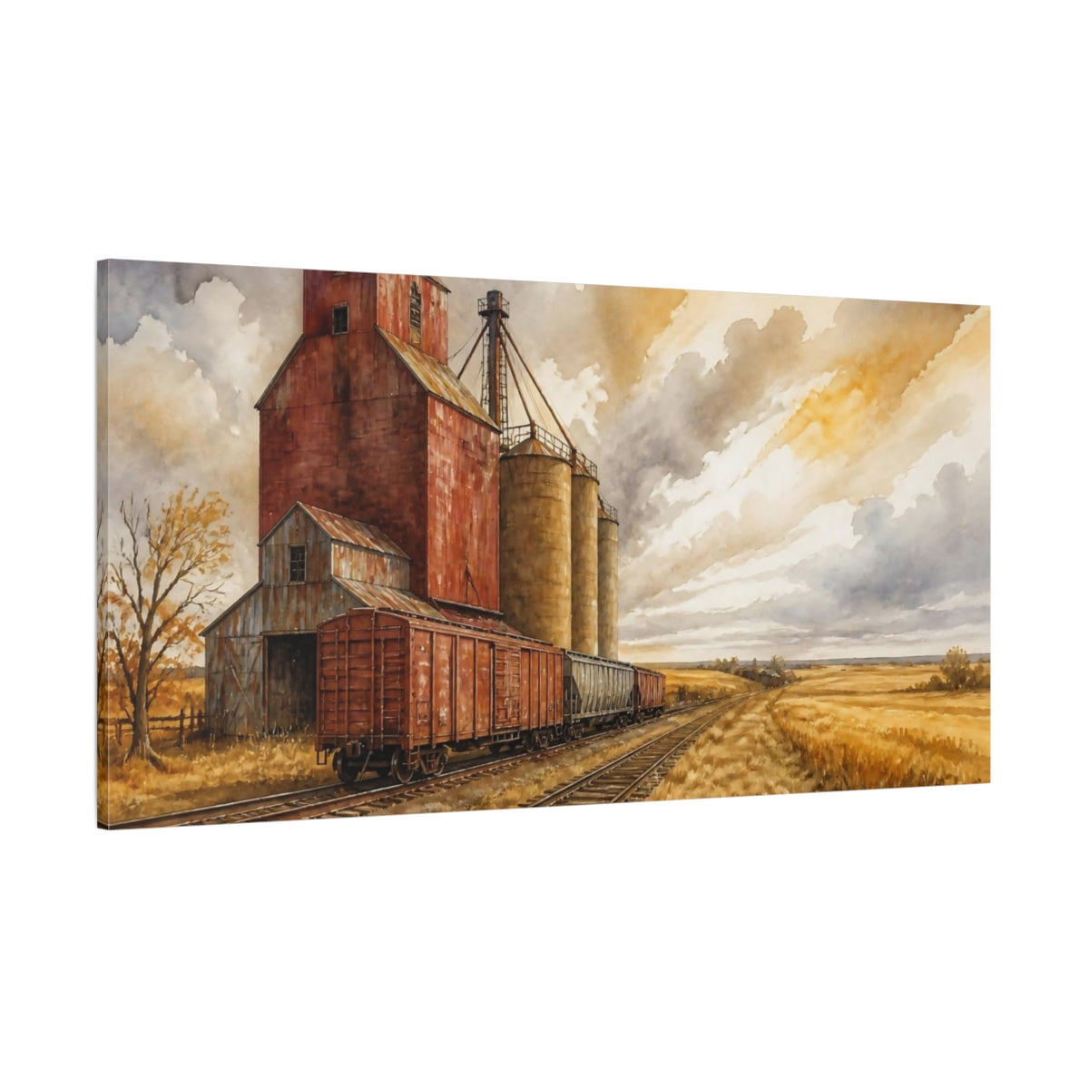 Side Mockup 2. Rustic Grain Elevator shown as canvas print