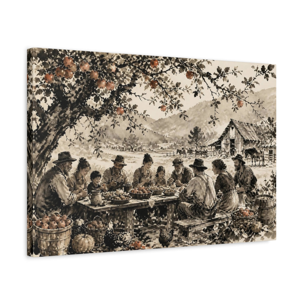 Side Mockup 3. Rustic Harvest Supper shown as canvas print