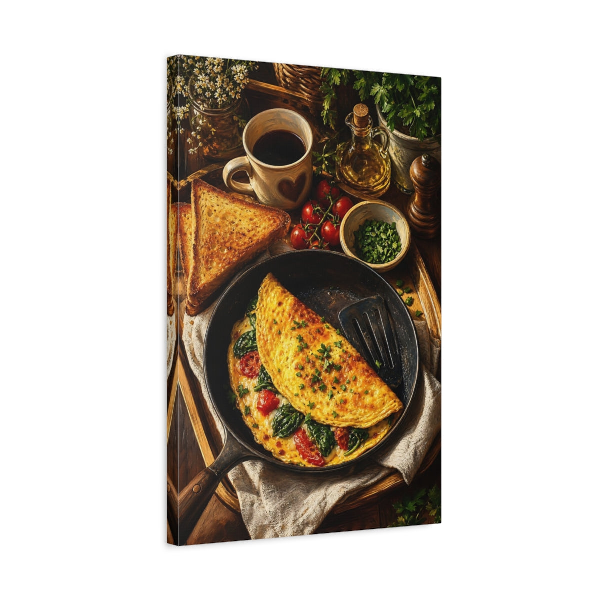 Side Mockup 3. Rustic Morning Omelette shown as canvas print