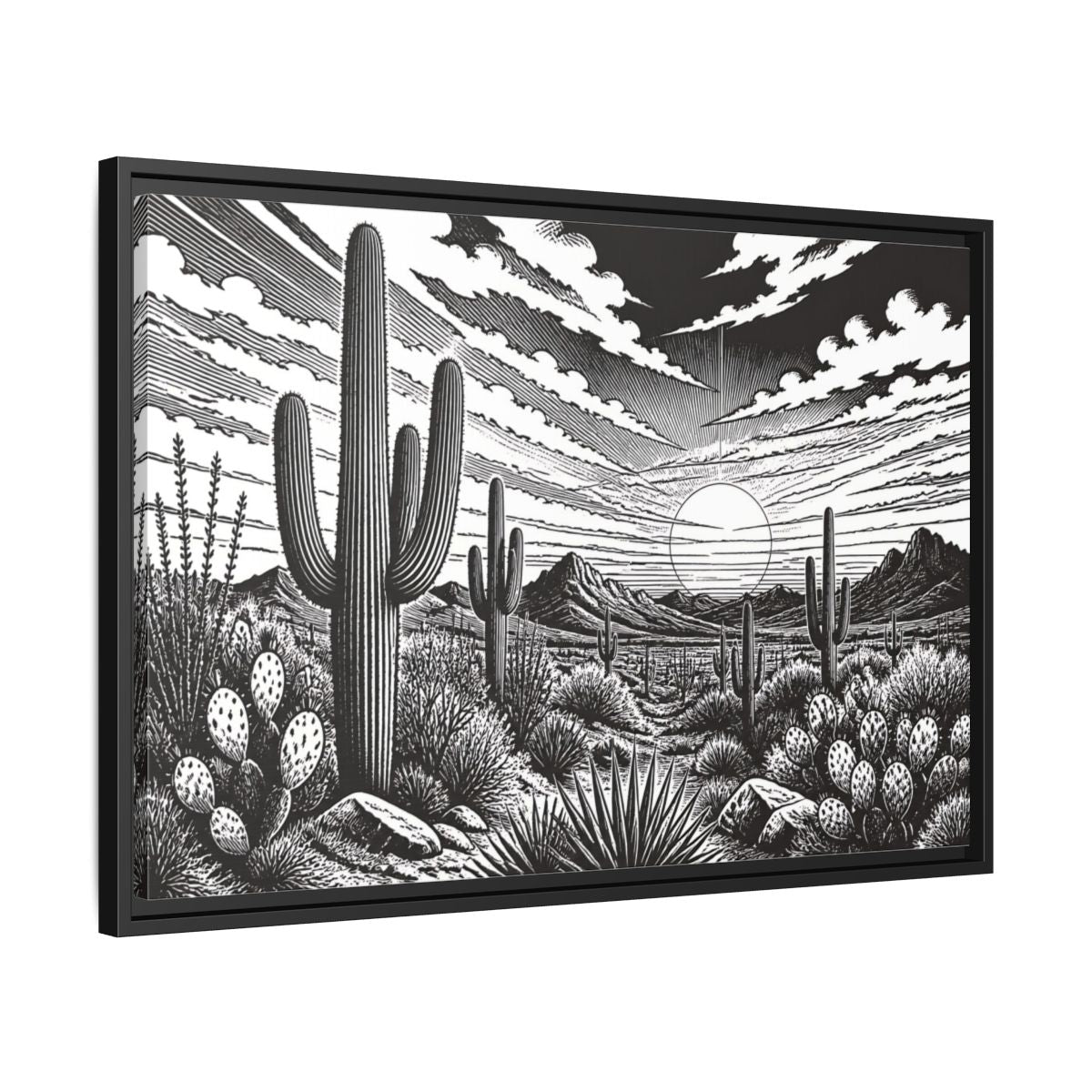 Side Mockup 14. Saguaro Desert Sunset shown as framed canvas print
