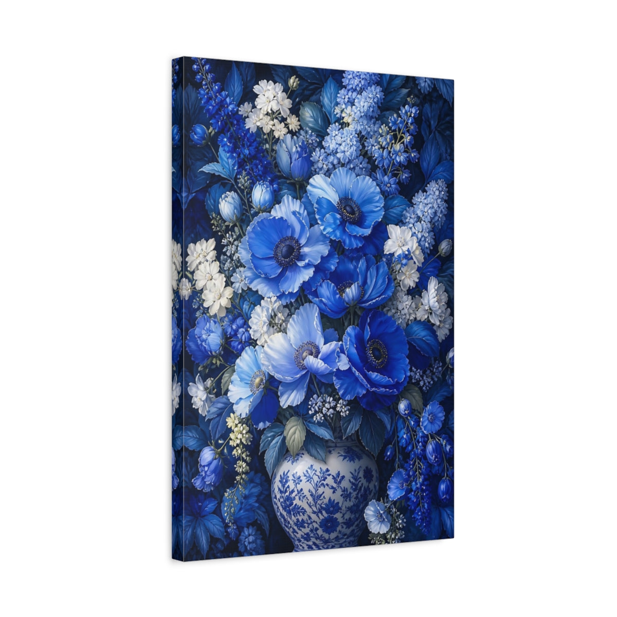 Side Mockup 3. Sapphire Floral Bouquet shown as canvas print