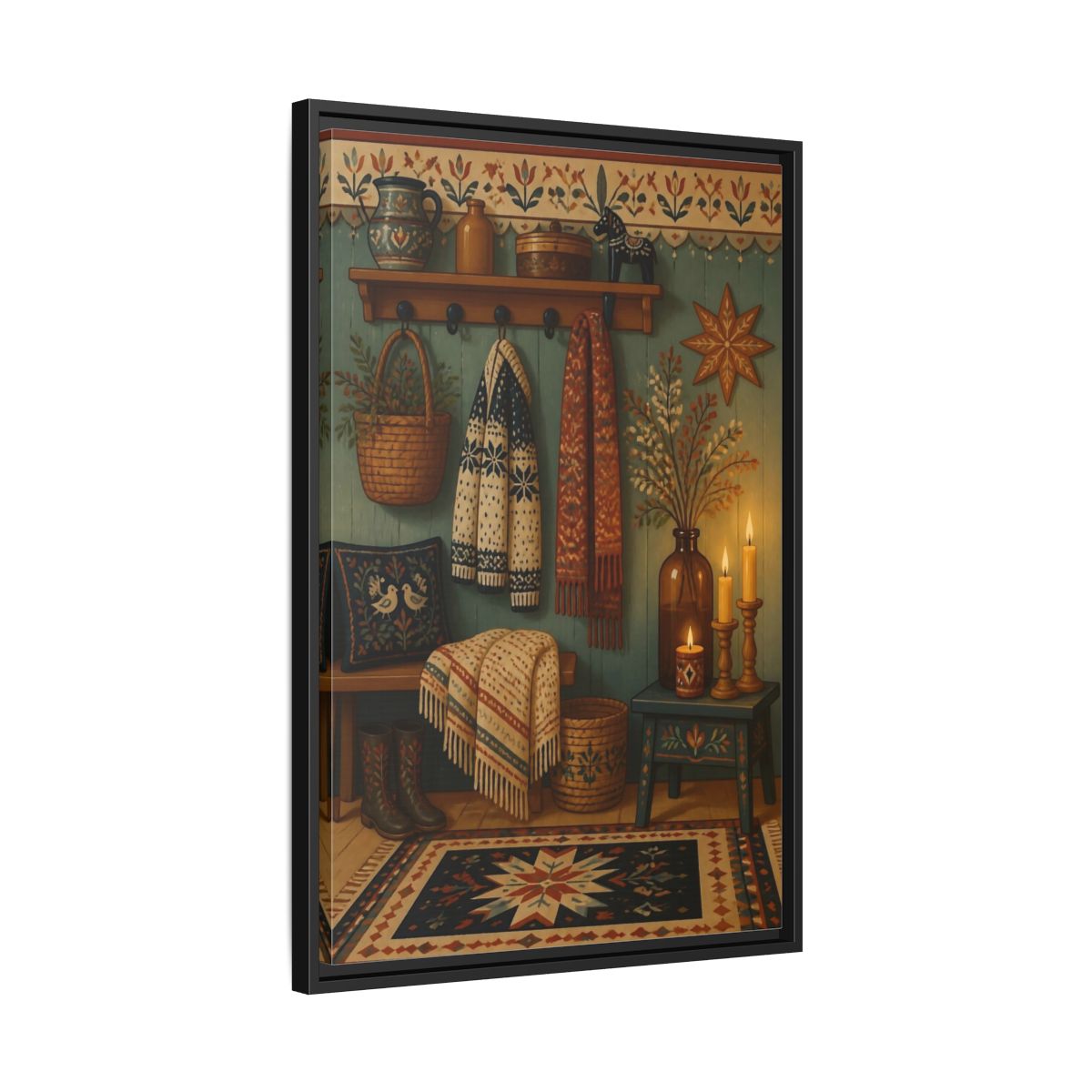 Side Mockup 14. Scandinavian Wool Blanket shown as framed canvas print