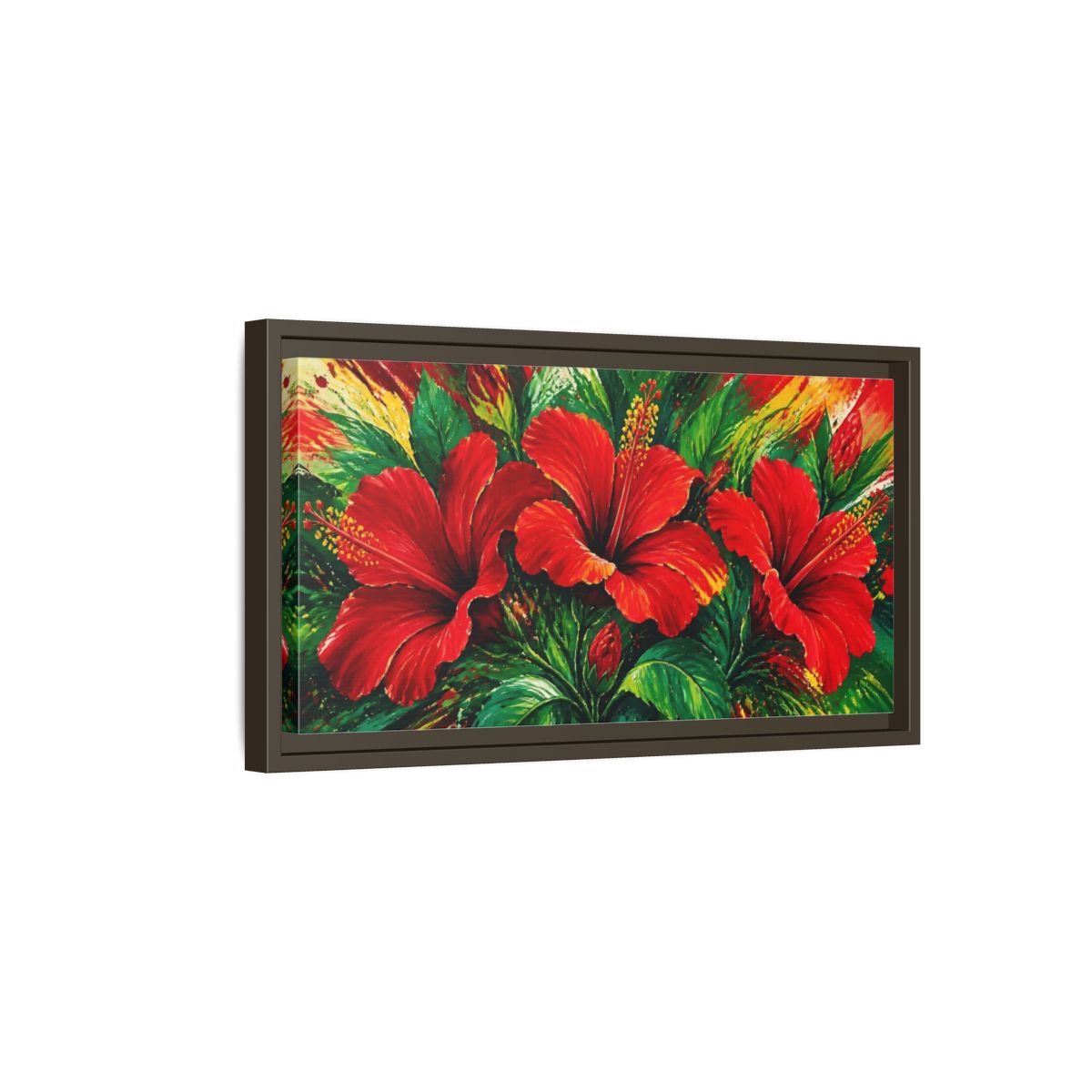 Side Mockup 7. Scarlet Hibiscus Bloom shown as framed canvas print