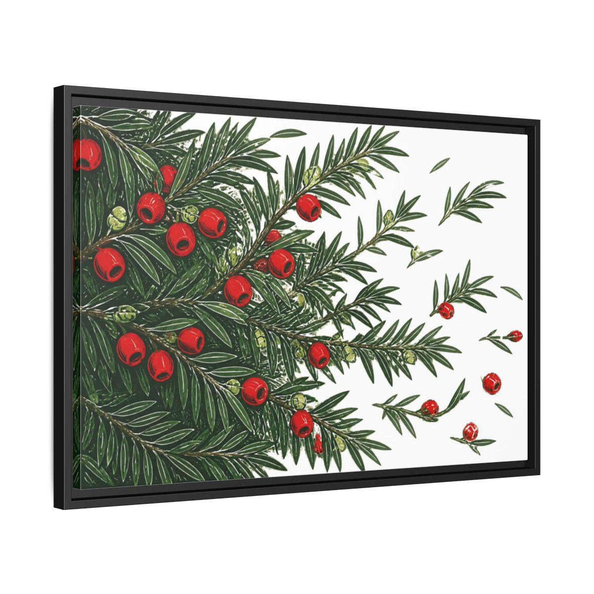 Side Mockup 14. Scarlet Yew Branches shown as framed canvas print