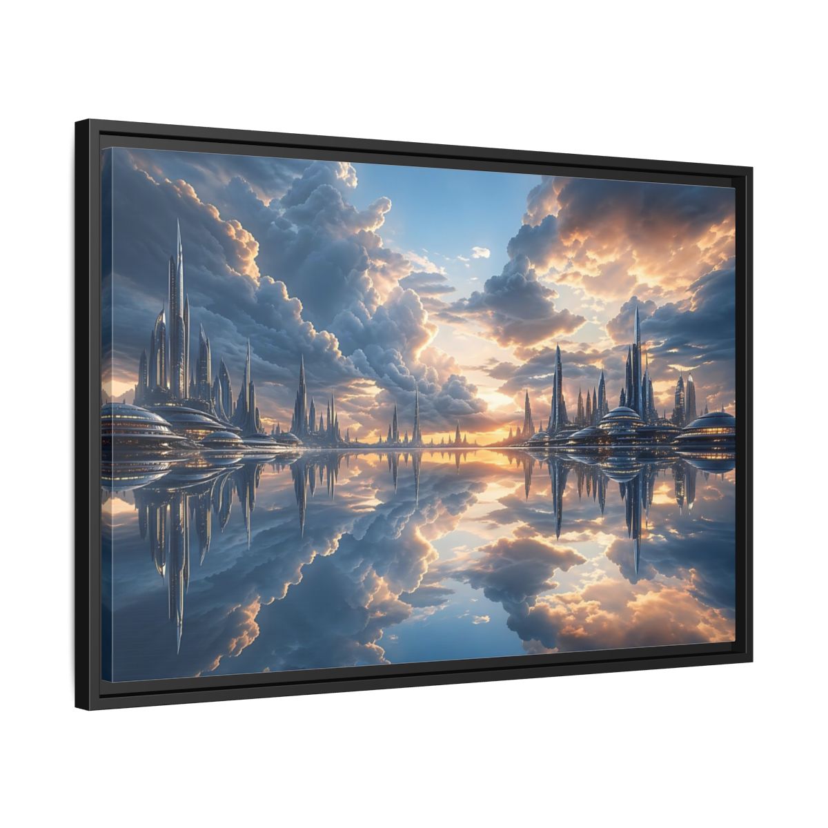 Side Mockup 14. Science Fiction Futuristic City Futuristic City shown as stretched canvas wall art