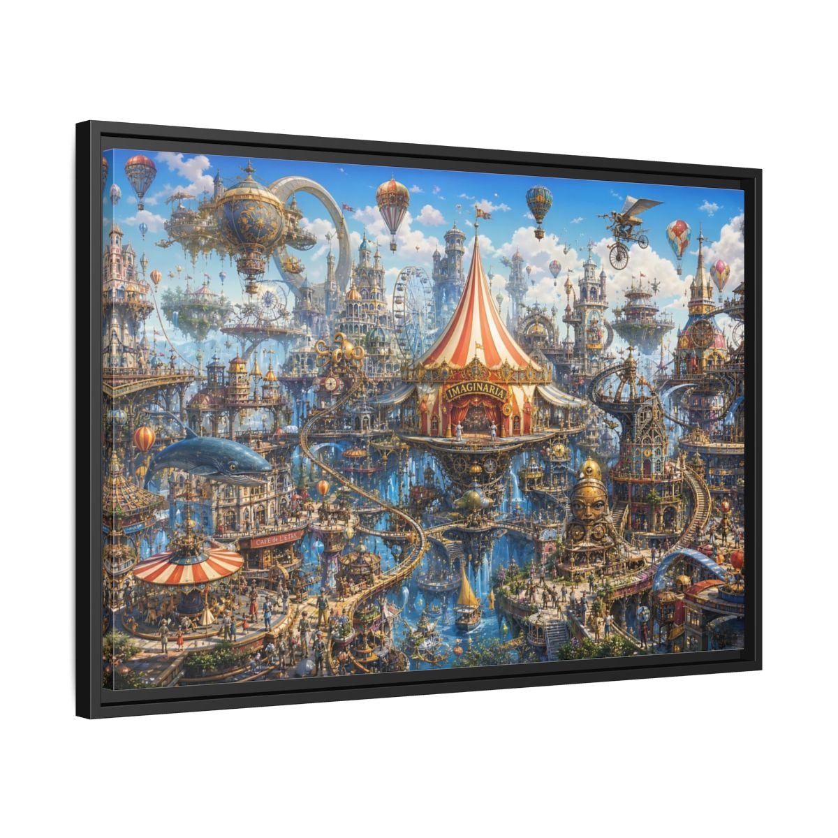 Side Mockup 14. Science Fiction Steampunk City Steampunk Cityscape shown as stretched canvas wall art