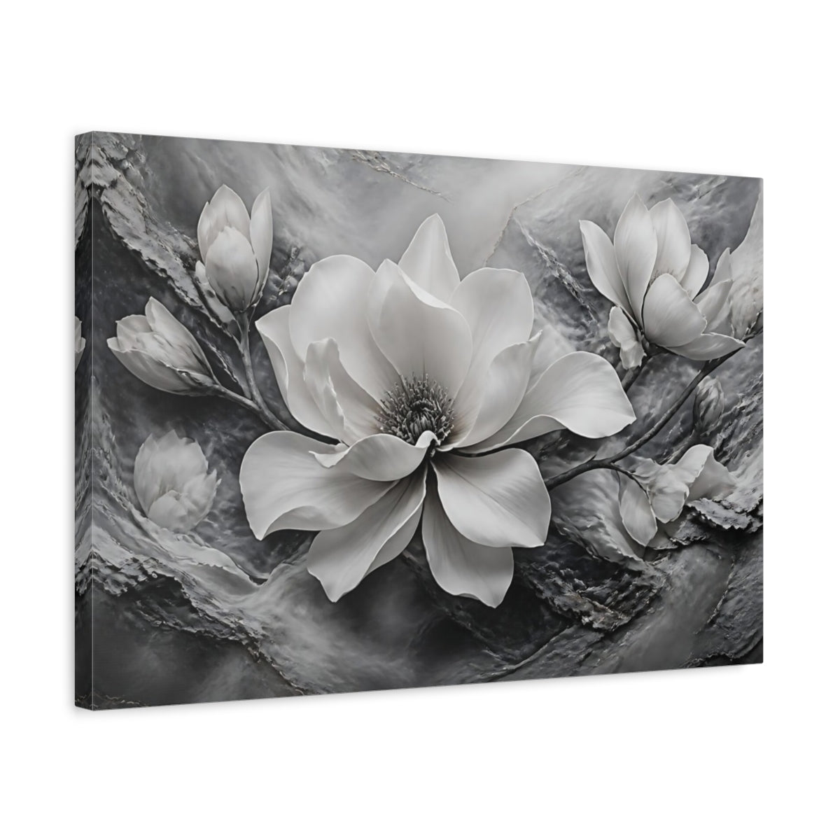 Side Mockup 3. Sculptural Magnolia Flower shown as canvas print