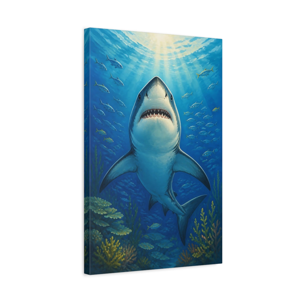 Side Mockup 3. Shark Animals Portrait shown as canvas print