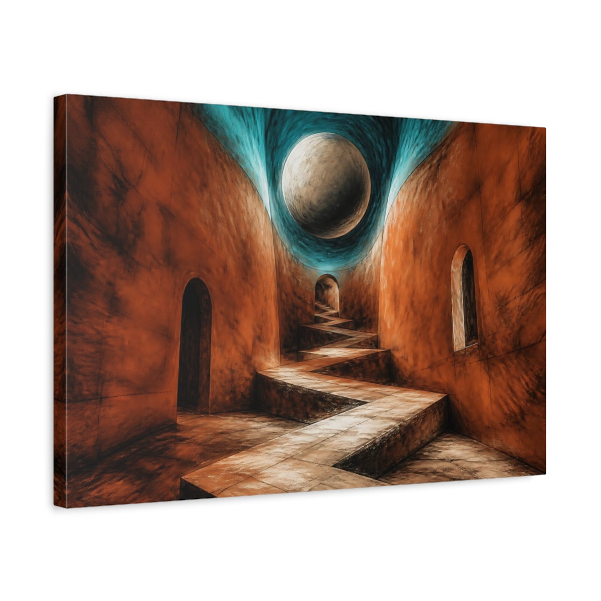 Side Mockup 3. Sienna Passage Illusion shown as canvas print