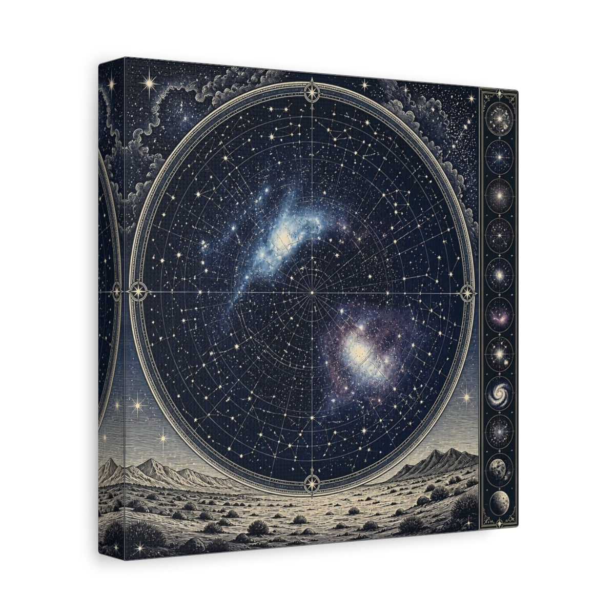 Side Mockup 9. Silver Desert Star Map shown as canvas print