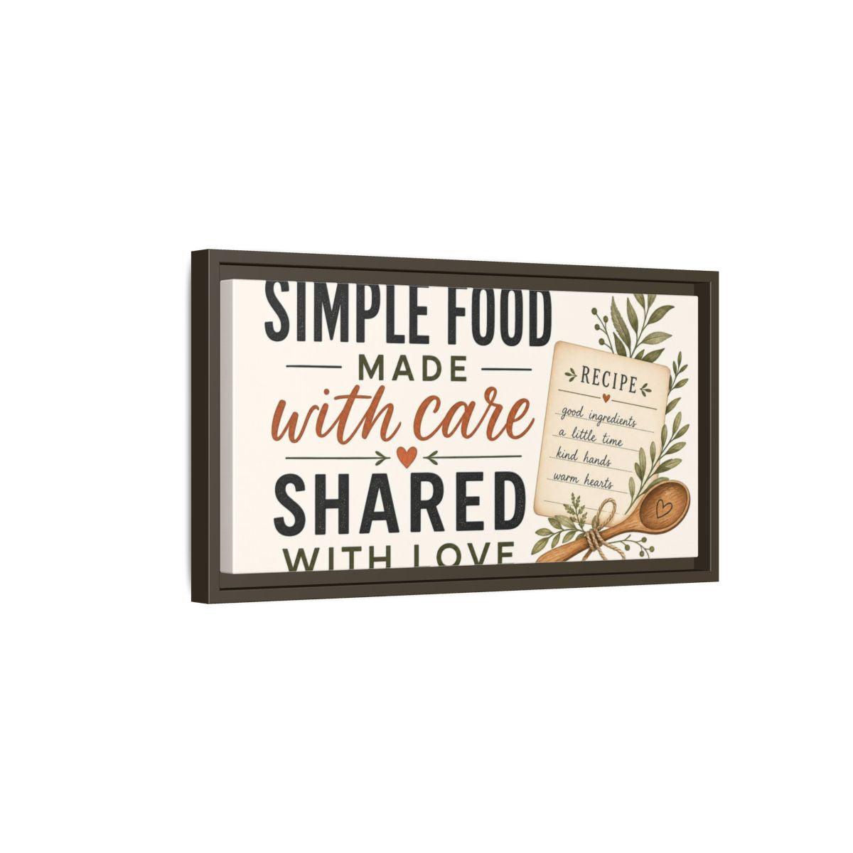 Side Mockup 7. Simple Food With Care shown as framed canvas print