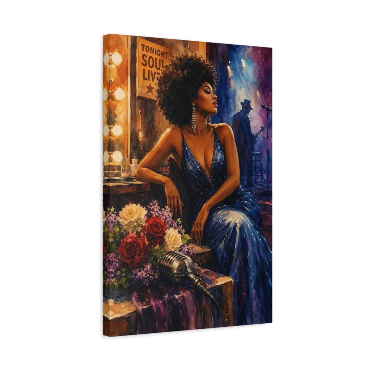 Side Mockup 3. Soulful Jazz Diva shown as canvas print
