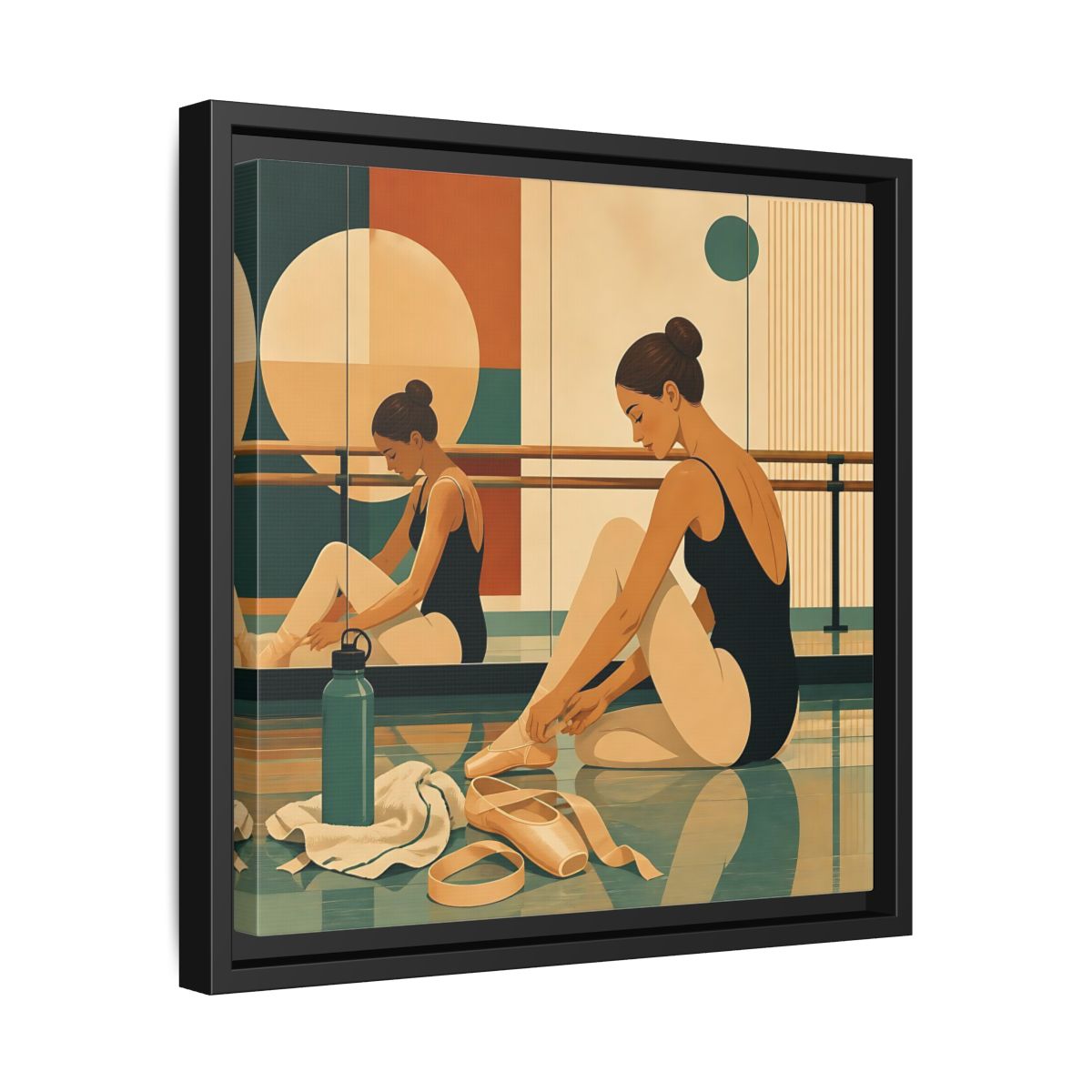 Side Mockup 32. Sports Ballerina Orange Teal Ballerina shown as framed canvas print