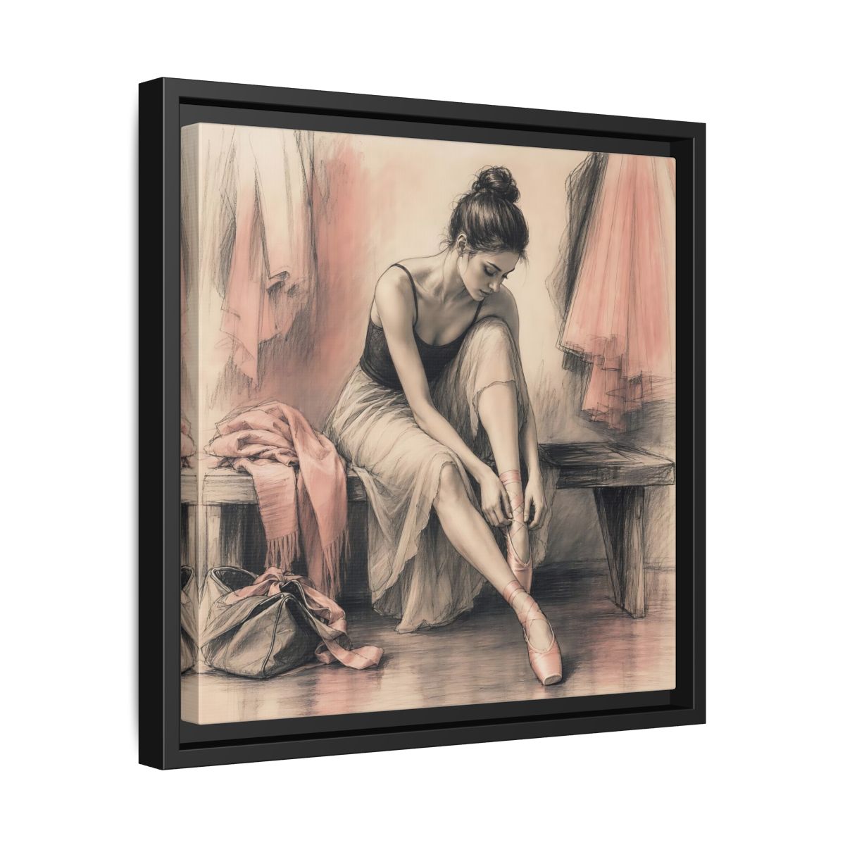 Side Mockup 32. Sports Ballerina Pink And Brown shown as framed canvas print