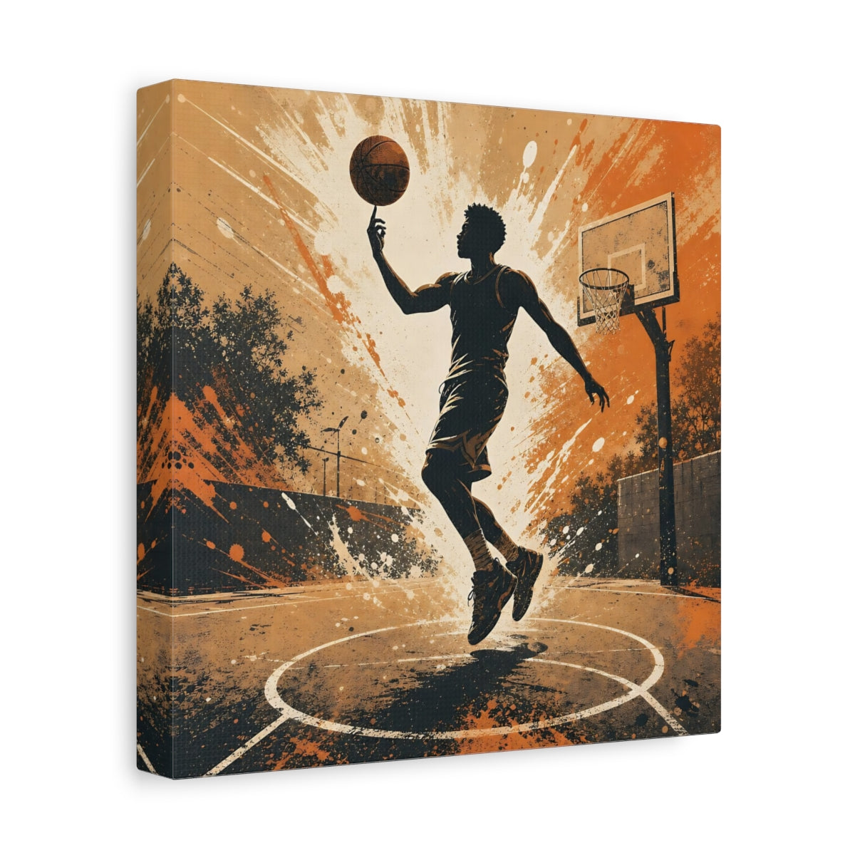 Side Mockup 9. Sports Basketball Player Orange And Black shown as canvas print