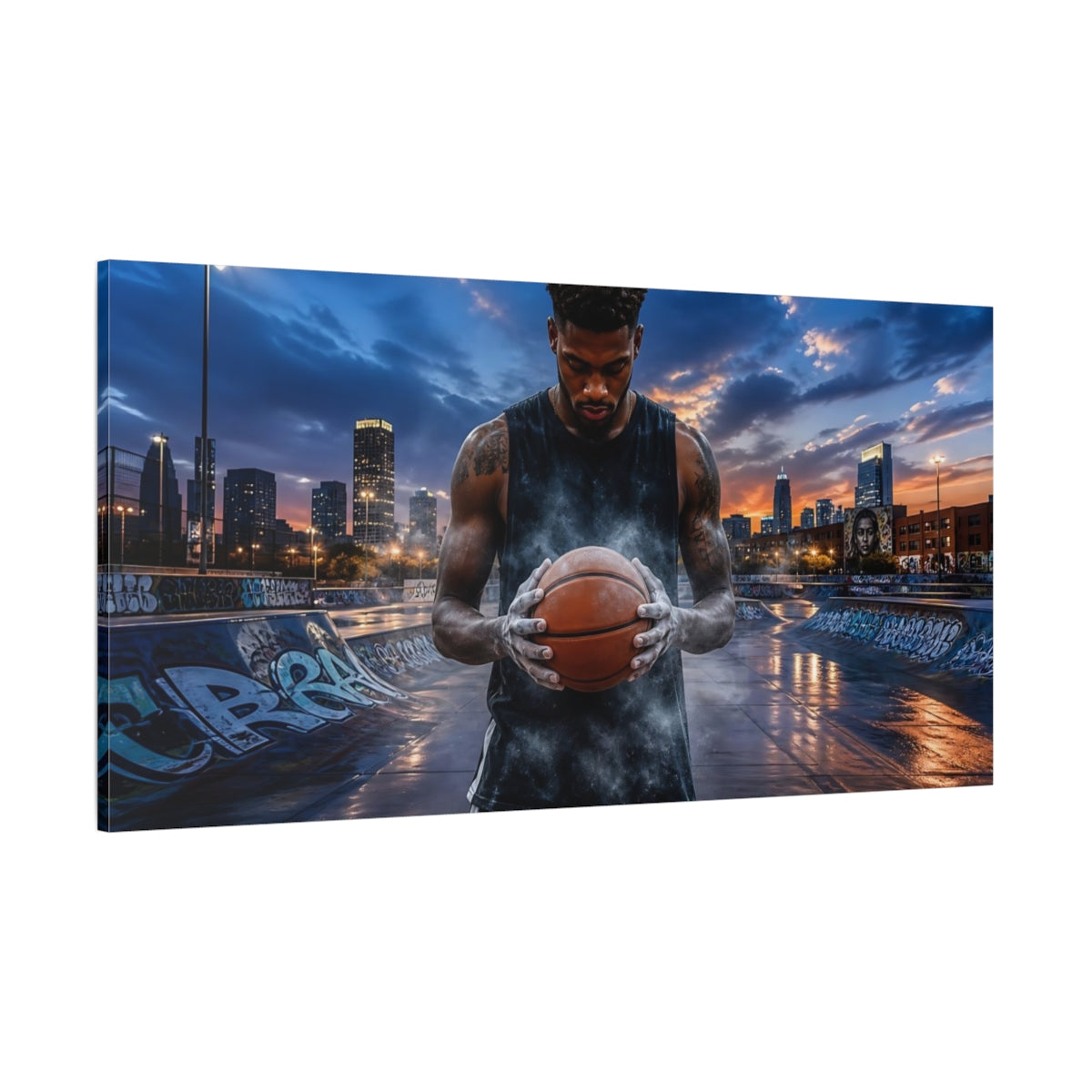 Side Mockup 2. Sports Basketball Player Urban Basketball shown as canvas print