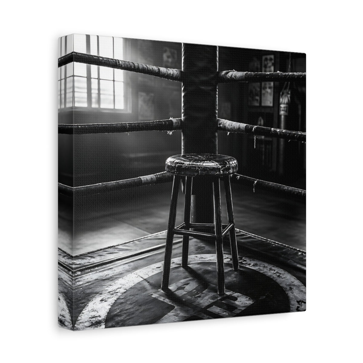 Side Mockup 9. Sports Boxing Ring Black And White shown as canvas print