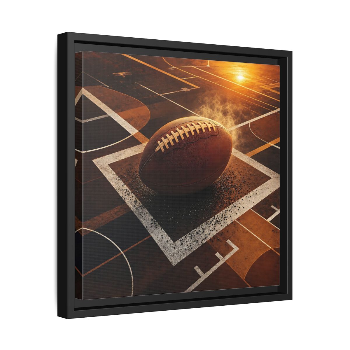 Side Mockup 32. Sports Football Brown And Orange shown as framed canvas print
