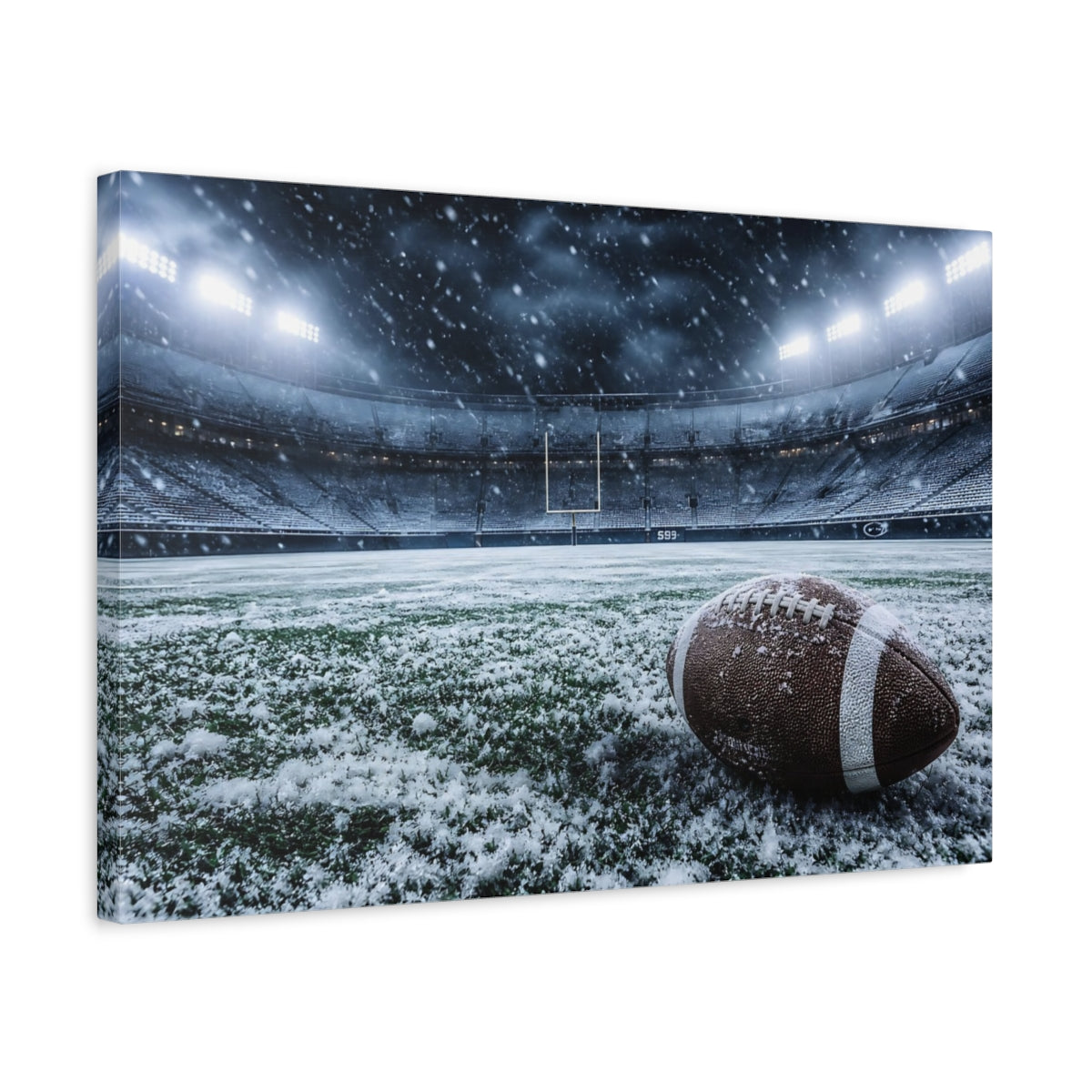 Side Mockup 3. Sports Football Snowy Football Stadium shown as canvas print