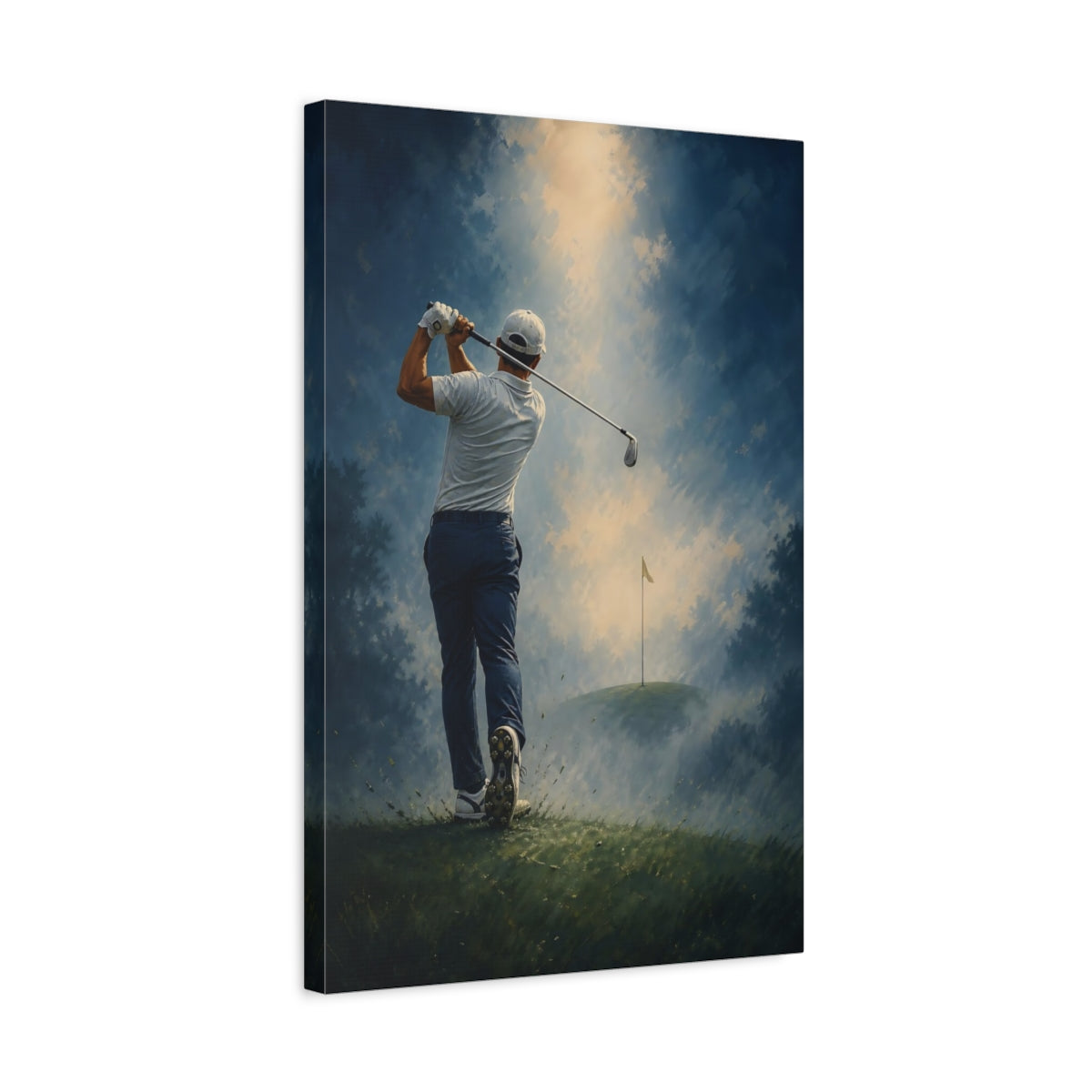 Side Mockup 3. Sports Golfer Blue Green Golf shown as canvas print