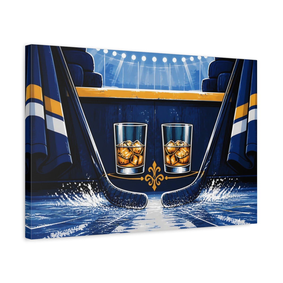 Side Mockup 3. Sports Ice Hockey Blue And Gold shown as canvas print