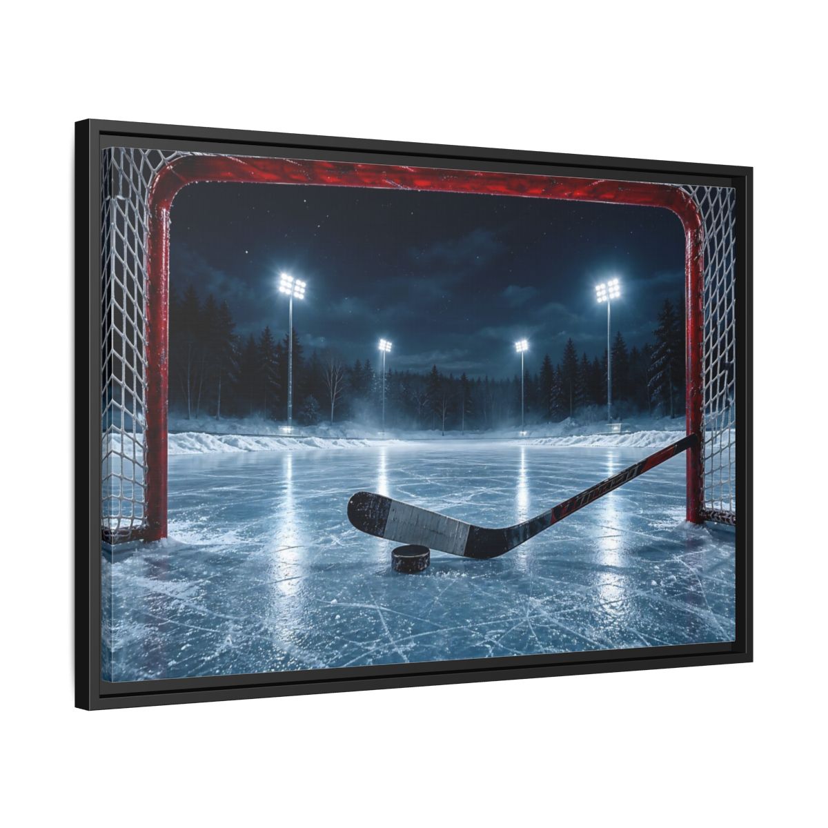 Side Mockup 14. Sports Ice Hockey Night Hockey shown as framed canvas print