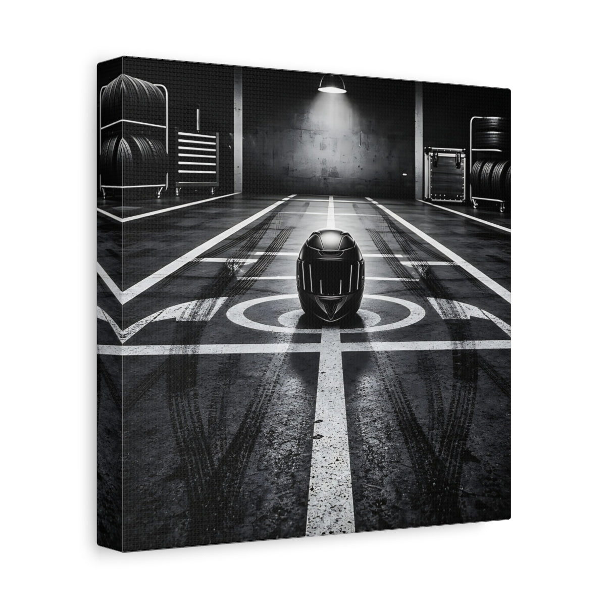 Side Mockup 9. Sports Motorcycle Helmet Monochrome shown as canvas print