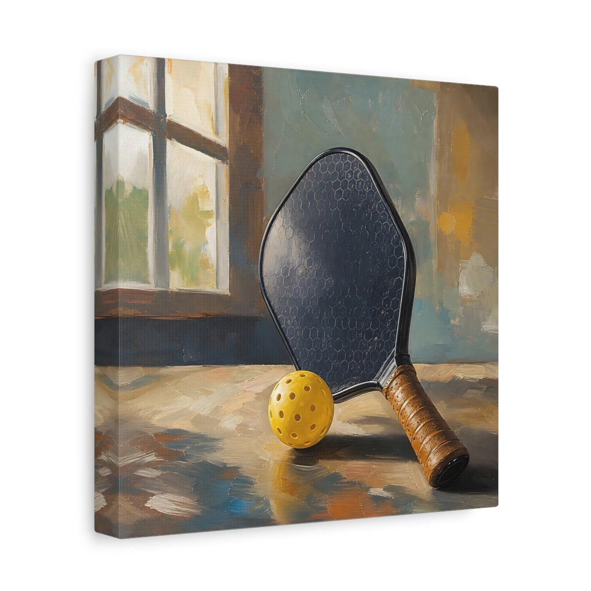 Side Mockup 9. Sports Pickleball Gear Yellow And Brown shown as canvas print