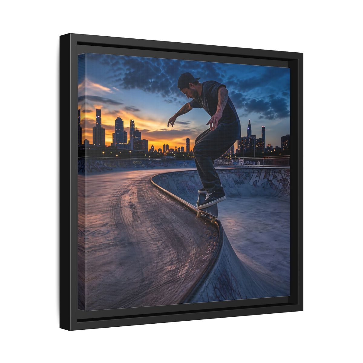 Side Mockup 32. Sports Skateboarder Urban Skater shown as framed canvas print