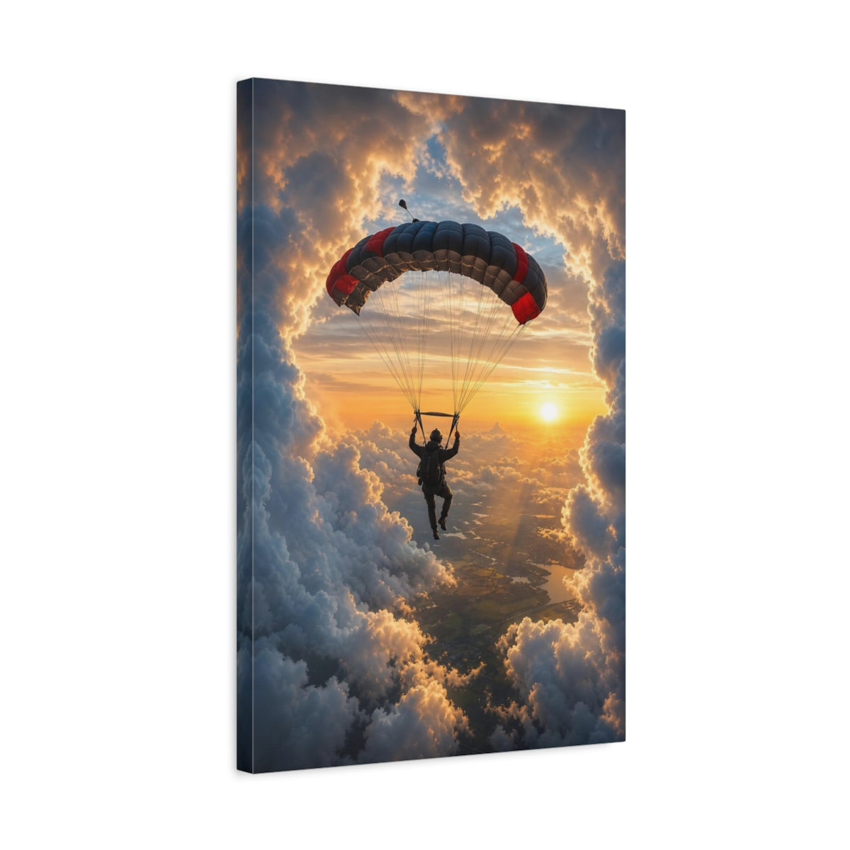 Sports Skydiver Sunset Canvas Wall Art Print - Dynamic Living Room Above Console Table shown as canvas wall art