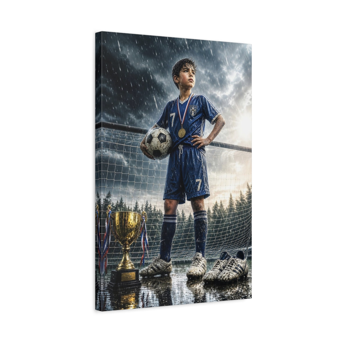Side Mockup 3. Sports Soccer Champion Blue And Gold shown as canvas print