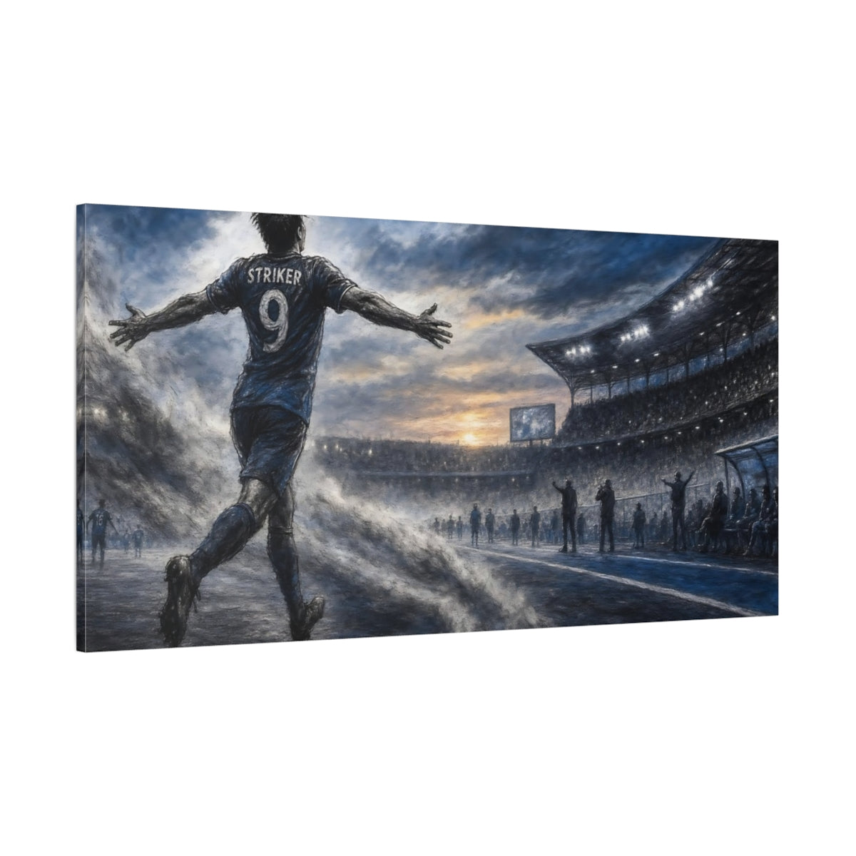 Side Mockup 2. Sports Soccer Player Soccer Field shown as canvas print