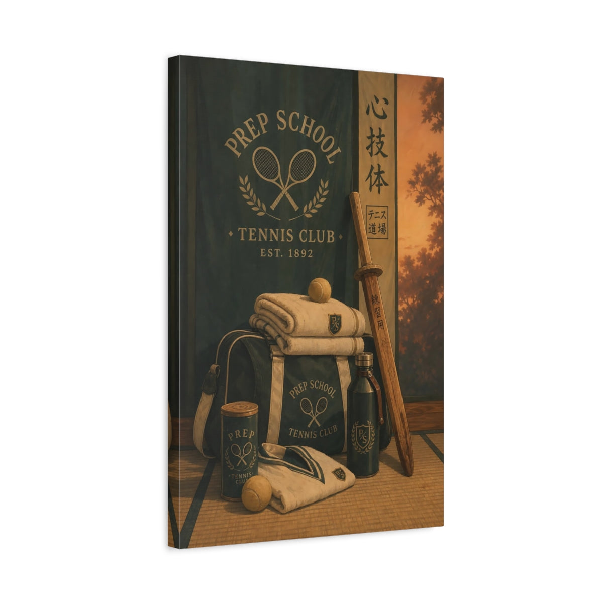 Side Mockup 3. Sports Tennis Gear Teal And Brown Tennis shown as canvas print