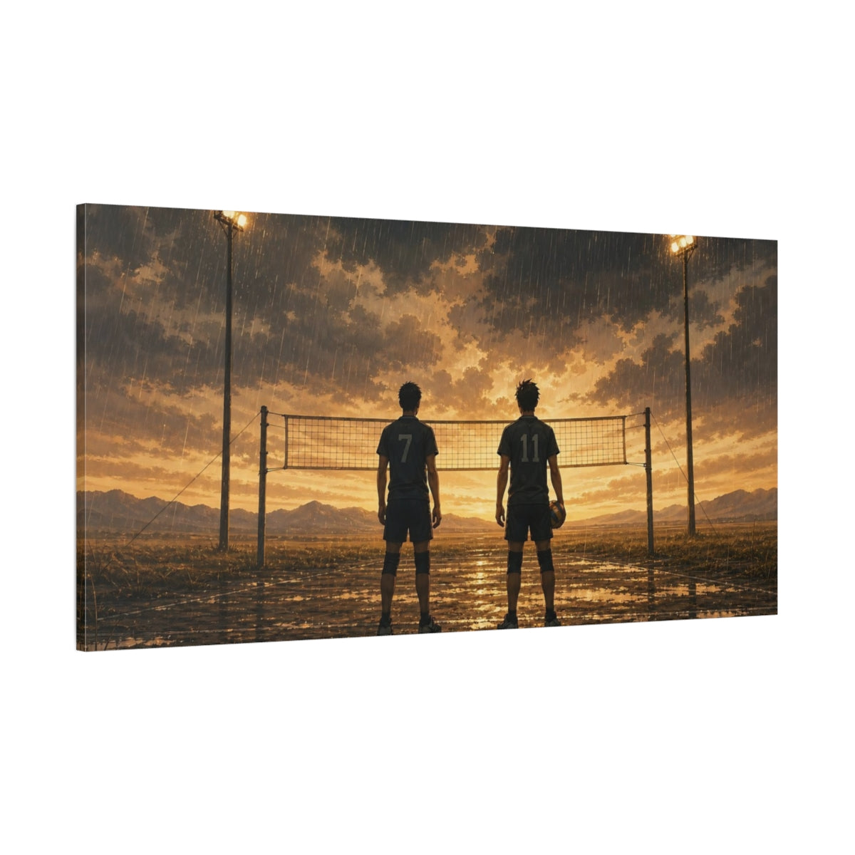Side Mockup 2. Sports Volleyball Players Sunset Volleyball shown as canvas print
