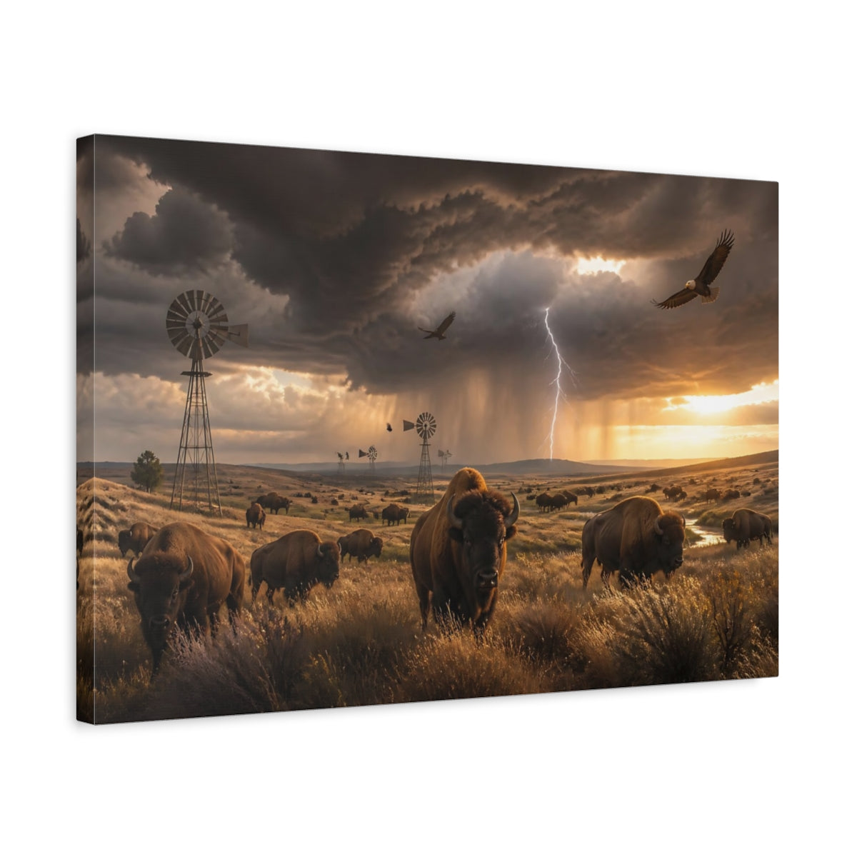 Side Mockup 3. Storm Over Bison Prairie shown as canvas print