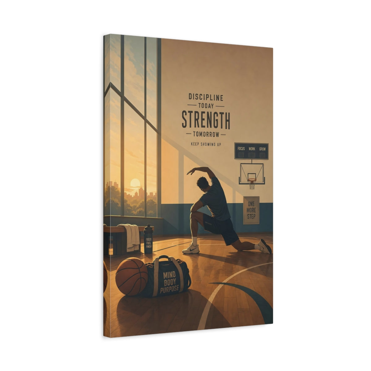 Side Mockup 3. Strength Through Discipline shown as canvas print