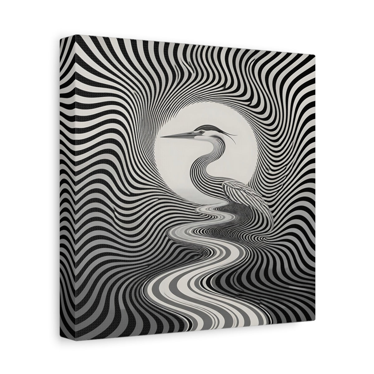 Side Mockup 9. Striped Heron Illusion shown as canvas print