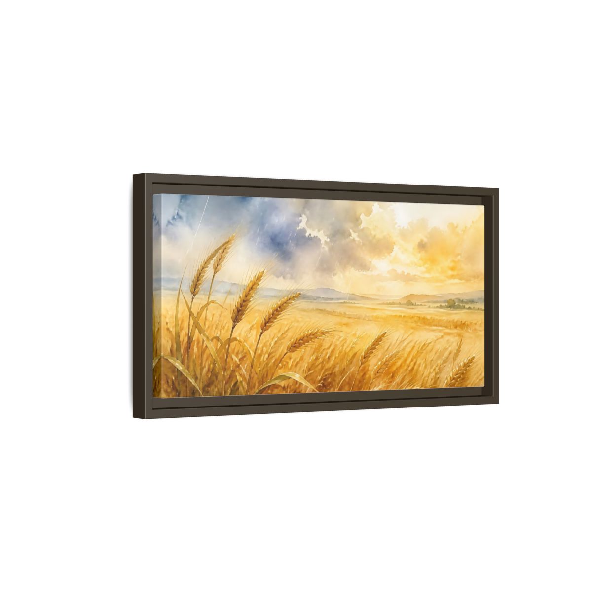 Side Mockup 7. Sunlit Wheat Field shown as framed canvas print
