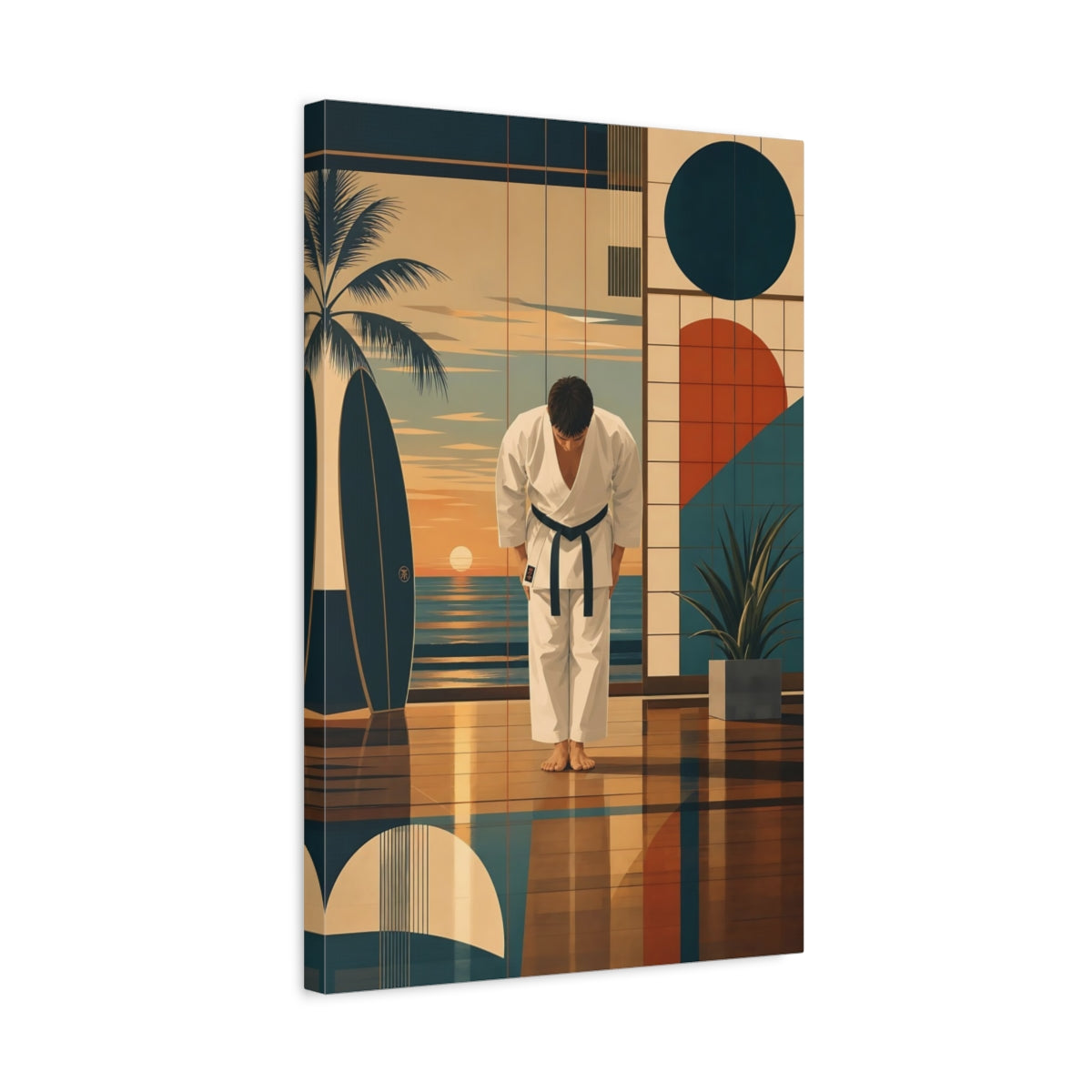 Side Mockup 3. Sunset Karate Bow shown as canvas print