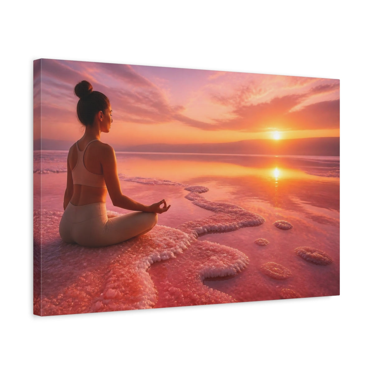 Side Mockup 3. Sunset Yoga Meditation shown as canvas print