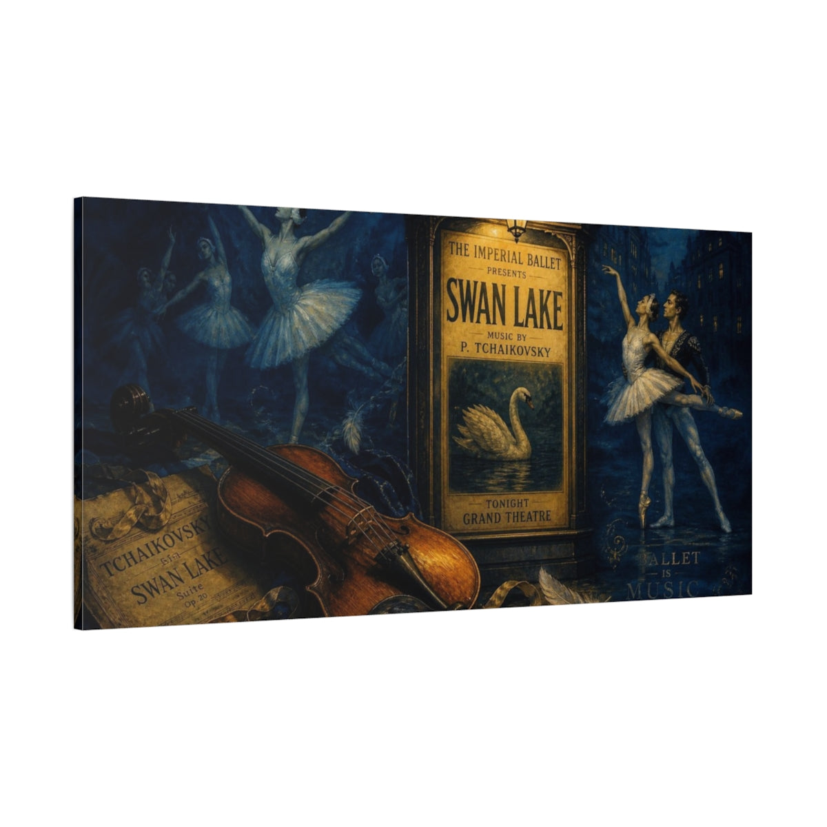 Side Mockup 2. Swan Lake Ballet Night shown as canvas print
