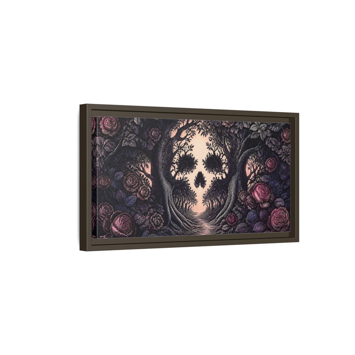 Side Mockup 7. Tree Skull Illusion shown as framed canvas print