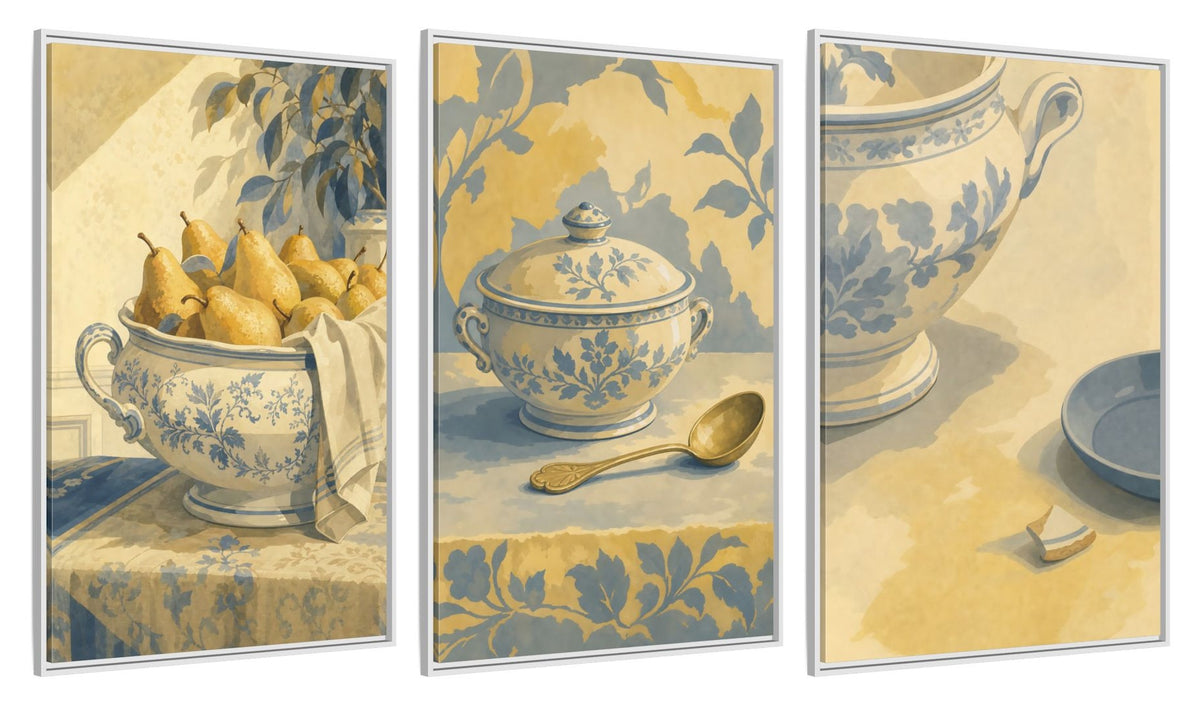 Framed canvas set of three, side view - 32x48 Inch White