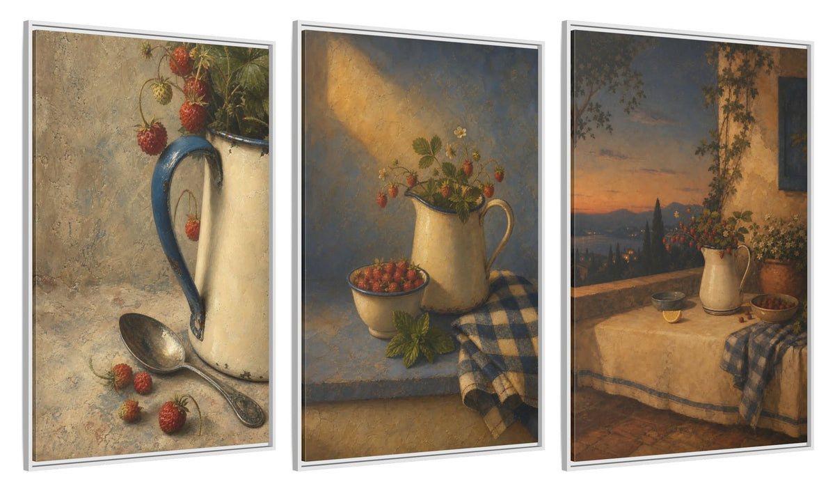 Framed canvas set of three, side view - 32x48 Inch White