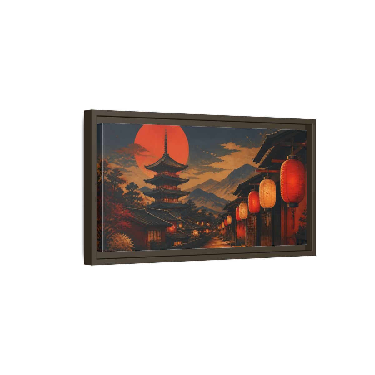 Side Mockup 7. Vermilion Lantern Lane shown as framed canvas print