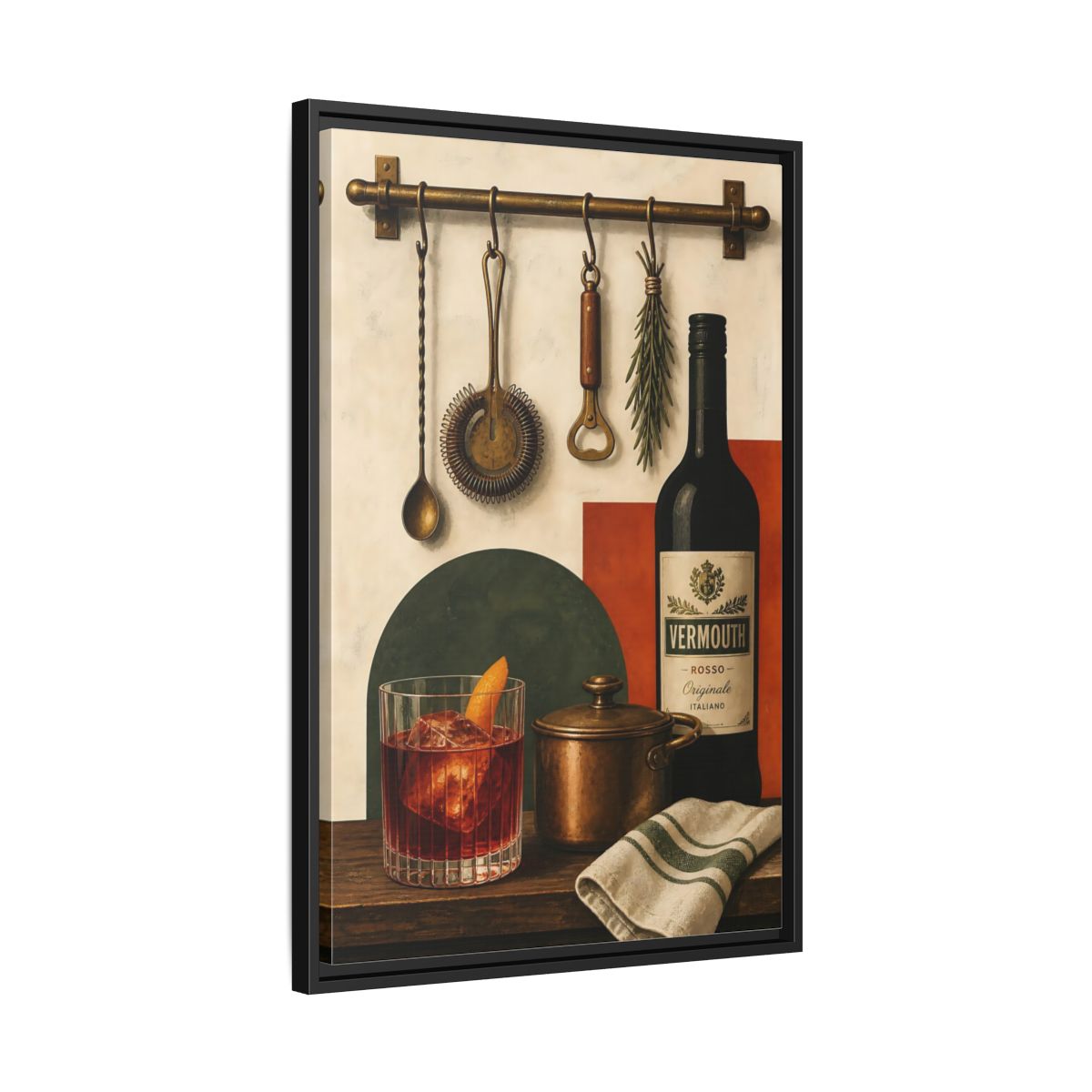 Side Mockup 14. Vermouth Bar Still Life shown as framed canvas print